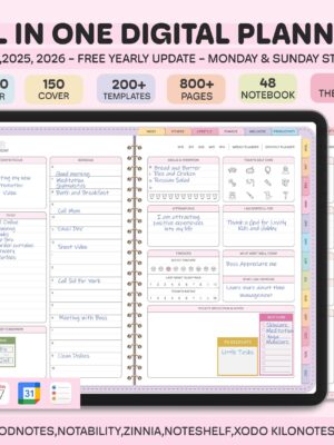 All-in-One Digital Planner 2025, 2026, 2027, Digital Planner, Digital Journal, Digital Goodnotes Template, Weekly, Daily Planner, Notability
